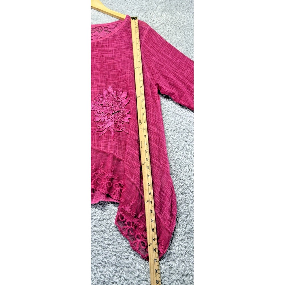 Made in Italy Womens L Pink Floral Lace Tunic Top Boho Lagenlook Romantic - Picture 7 of 10